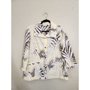 Zenergy by‎ Chicos Jacket Yellow Zebra Print Womens Large Snap Front 3/4 Sleeve